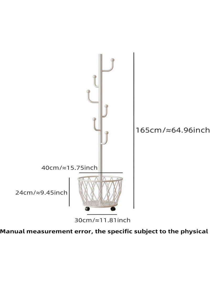 بيوينتي حامل معاطف معدلي مستقل على شكل صبار مع سلة - منظّم عصري للأوشحة والمعاطف والقبعات والحقائب، مثالي لمدخل المنزل أو زاوية الغرفة، مستقر وسهل التحريك (باللون الأبيض) - Image 3